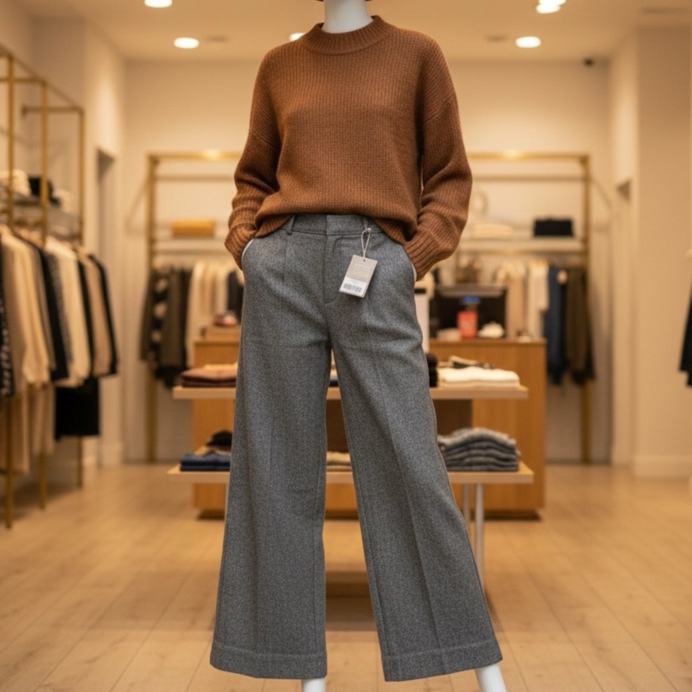 New Everlane women’s Wool blend dark grey herringbone pattern slouch pant size 6